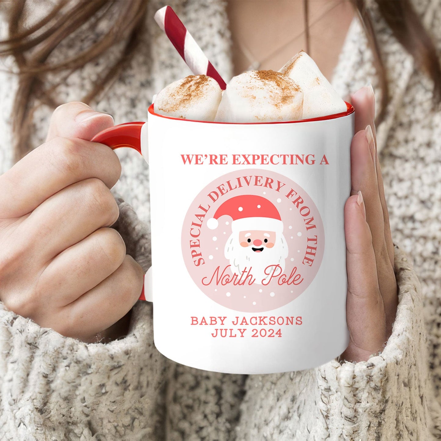 Special Delivery - Personalized Christmas Pregnancy Announcment gift For Family - Custom Accent Mug - MyMindfulGifts
