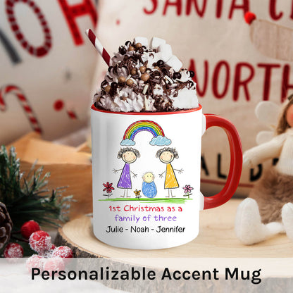 First Christmas As A Family Of Three - Personalized First Christmas gift For Lesbian Couple - Custom Accent Mug - MyMindfulGifts