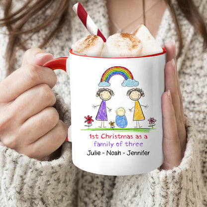 First Christmas As A Family Of Three - Personalized First Christmas gift For Lesbian Couple - Custom Accent Mug - MyMindfulGifts