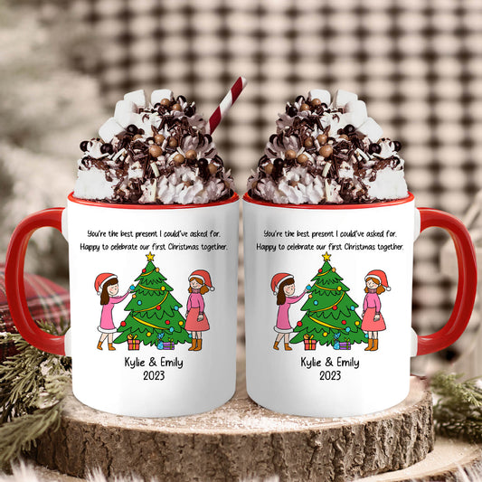 You're The Best Person I Could've Asked For - Personalized First Christmas gift For Lesbian Couple - Custom Accent Mug - MyMindfulGifts