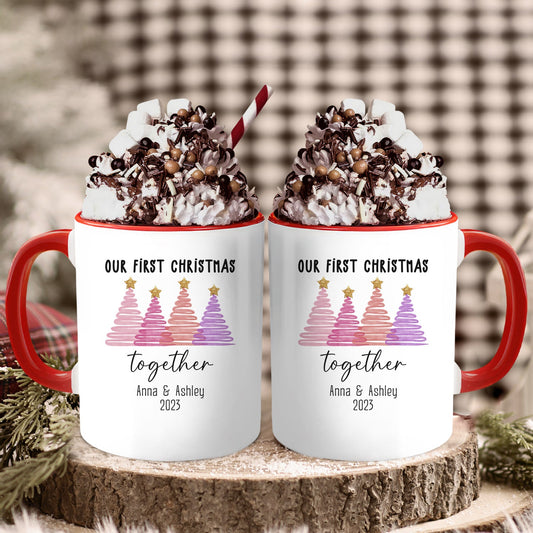 Our First Christmas Together - Personalized First Christmas gift For Lesbian Couple - Custom Accent Mug - MyMindfulGifts