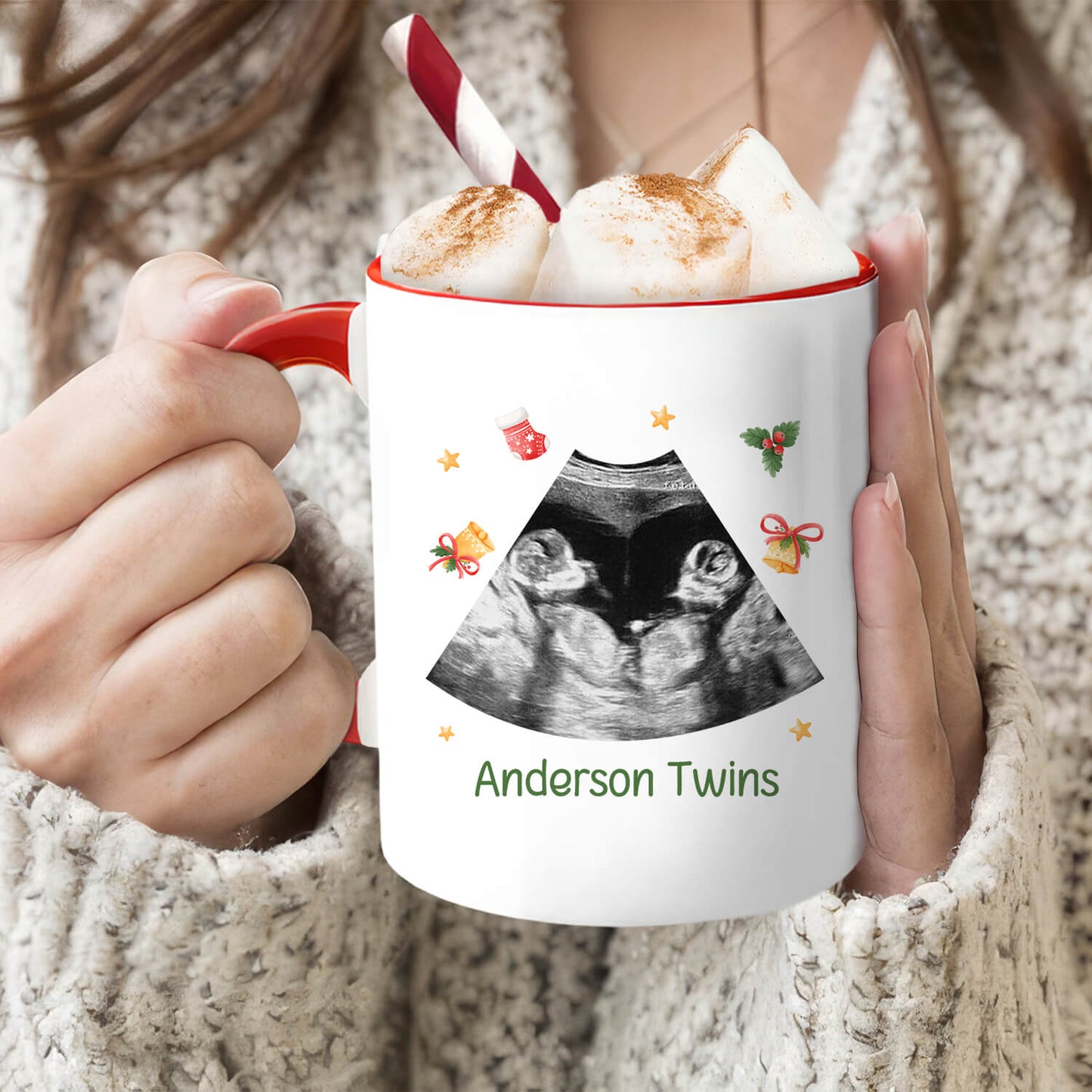 Twin Pregnancy Announcement - Personalized Christmas Twin Pregnancy Announcement gift For Family - Custom Accent Mug - MyMindfulGifts