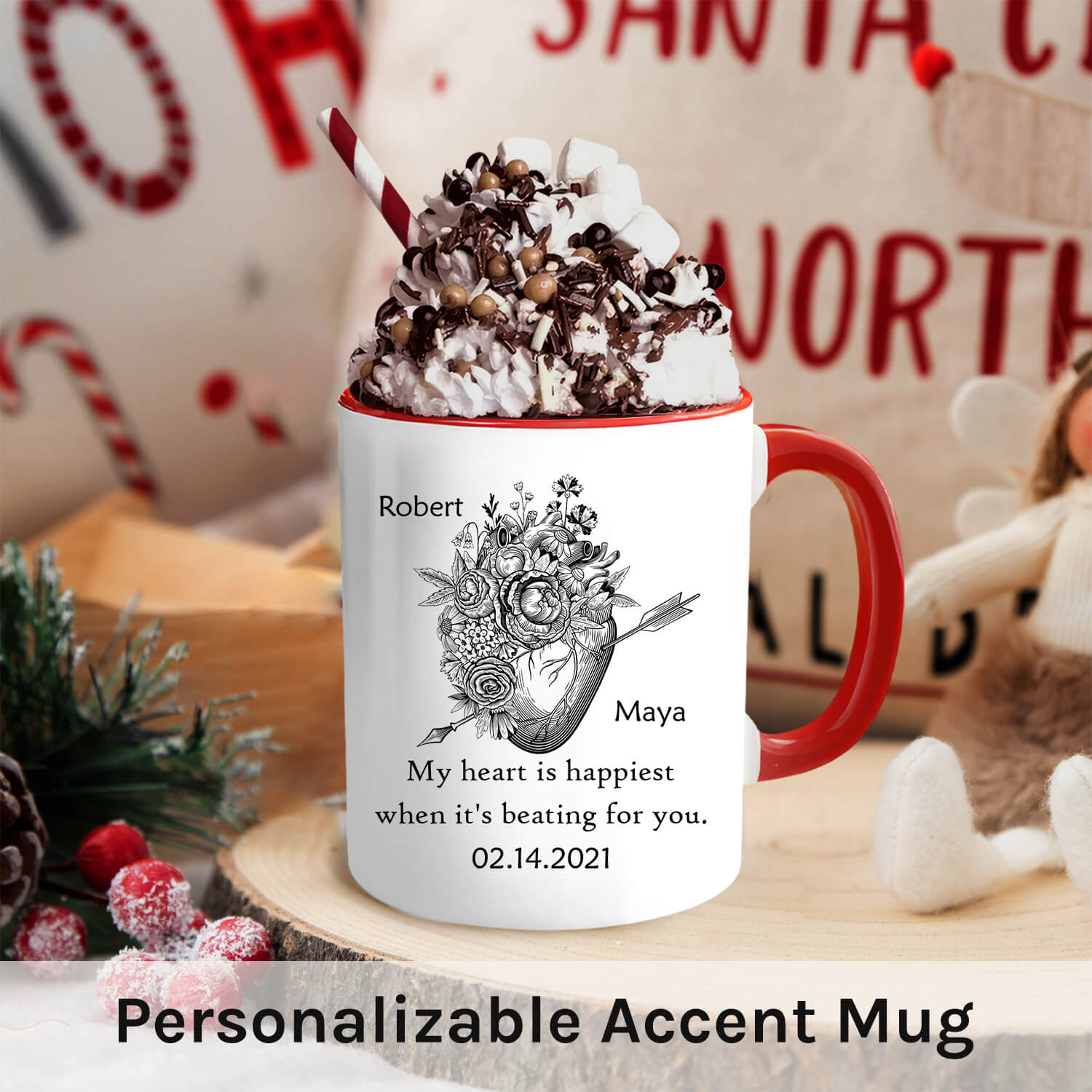 Beating For You - Personalized Anniversary, Valentine's Day, Birthday or Christmas gift For Him or Her - Custom Accent Mug - MyMindfulGifts