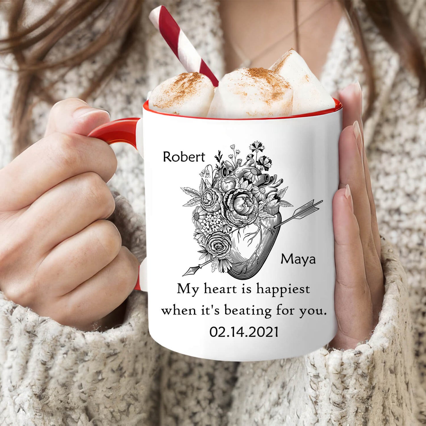 Beating For You - Personalized Anniversary, Valentine's Day, Birthday or Christmas gift For Him or Her - Custom Accent Mug - MyMindfulGifts
