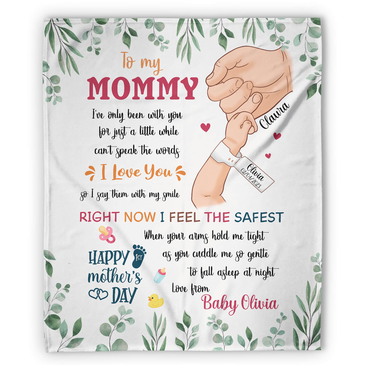 Happy 1st Mother's Day - Personalized Mother's Day gift for New Mom - Custom Blanket - MyMindfulGifts