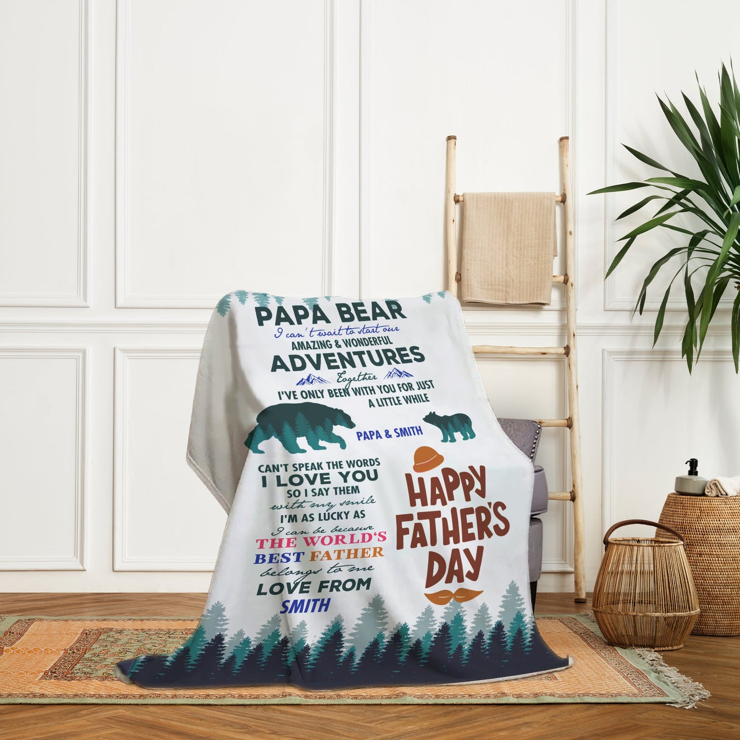 Papa Bear - Personalized Father's Day gift for New Dad - Custom Blanket - MyMindfulGifts
