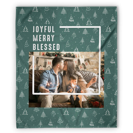 Joyful, Merry, Blessed - Personalized Christmas gift for Family - Custom Blanket - MyMindfulGifts