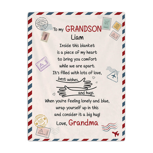 To My Grandson - Personalized Birthday or Christmas gift For Long Distance Grandson from Grandma - Custom Baby Blanket - MyMindfulGifts