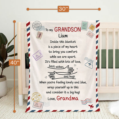 To My Grandson - Personalized Birthday or Christmas gift For Long Distance Grandson from Grandma - Custom Baby Blanket - MyMindfulGifts