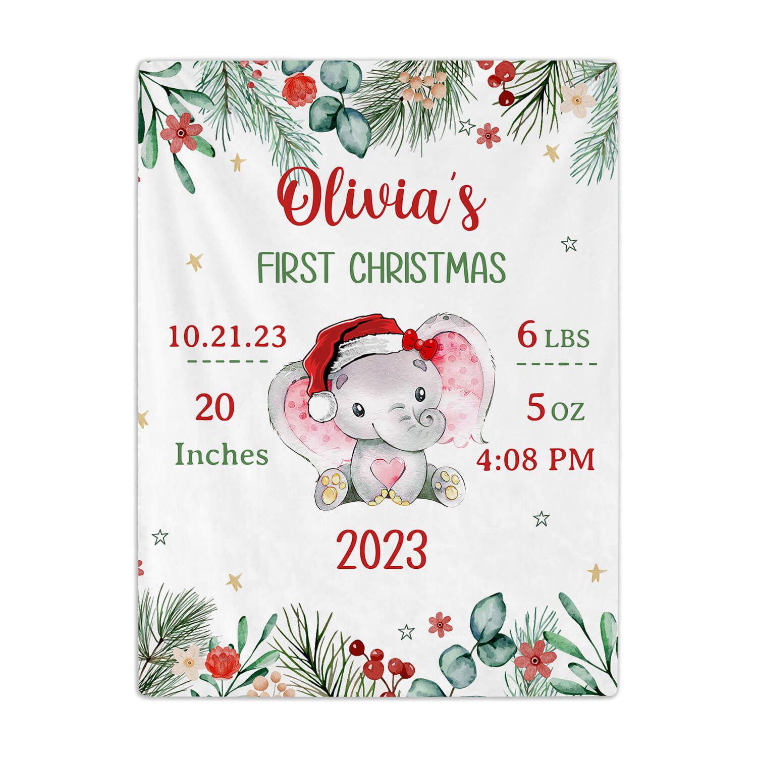 Baby's First Christmas Elephant - Personalized First Christmas gift For Baby - Custom Baby Blanket - MyMindfulGifts