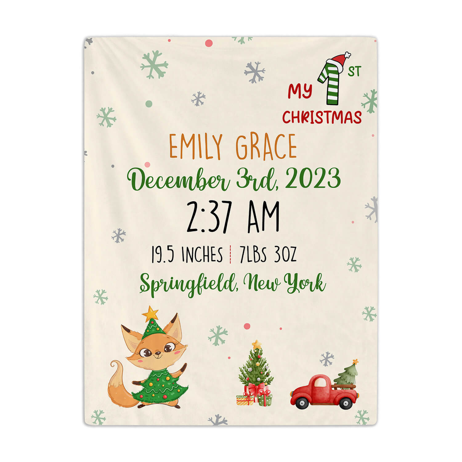 My First Christmas New Born Stats - Personalized First Christmas gift For Baby - Custom Baby Blanket - MyMindfulGifts