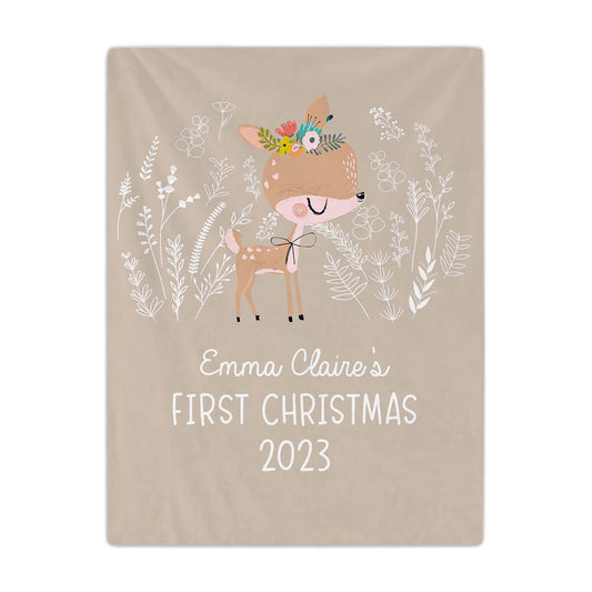 First Christmas Reindeer - Personalized First Christmas gift For Baby - Custom Baby Blanket - MyMindfulGifts