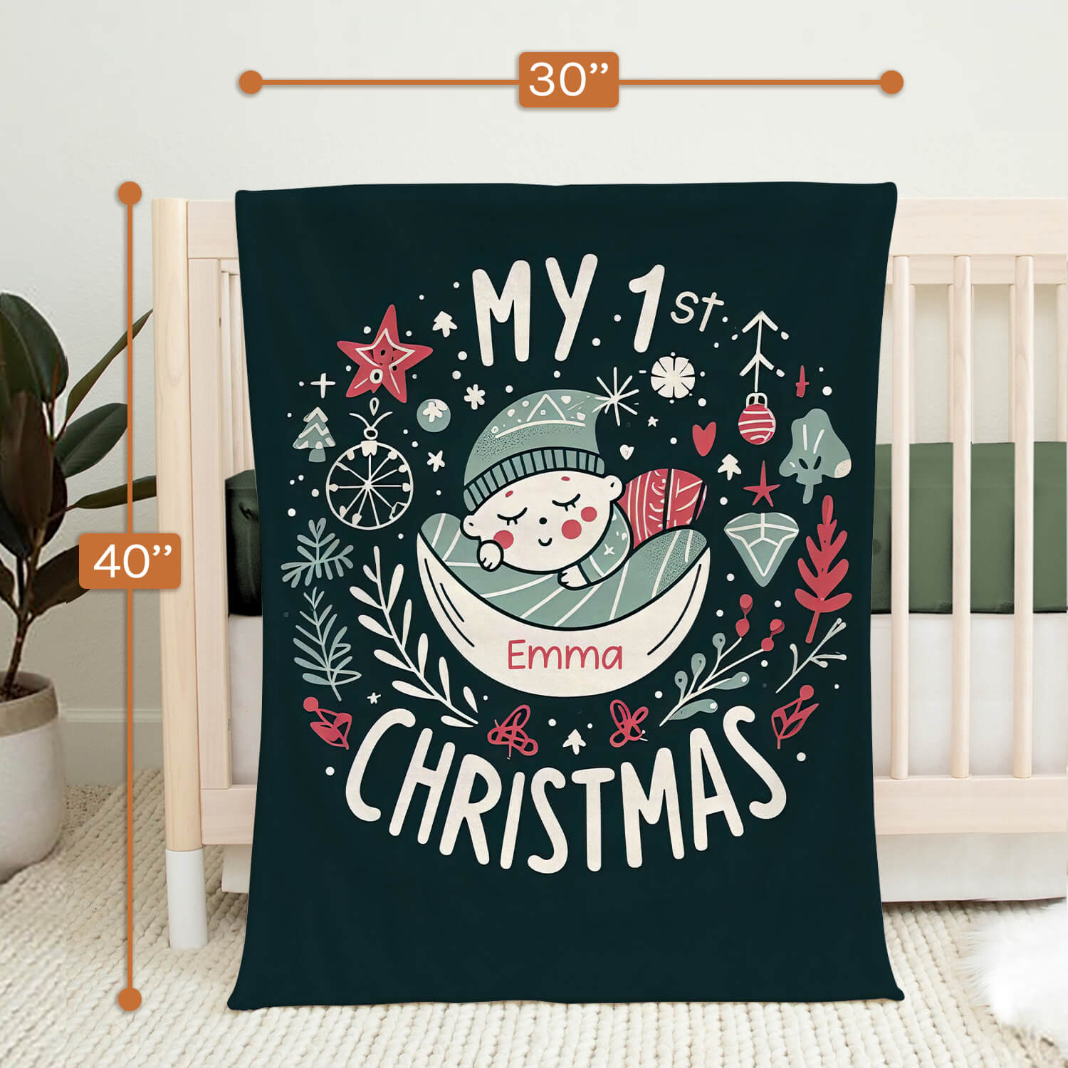 My 1st Christmas - Personalized First Christmas gift For Baby - Custom Baby Blanket - MyMindfulGifts