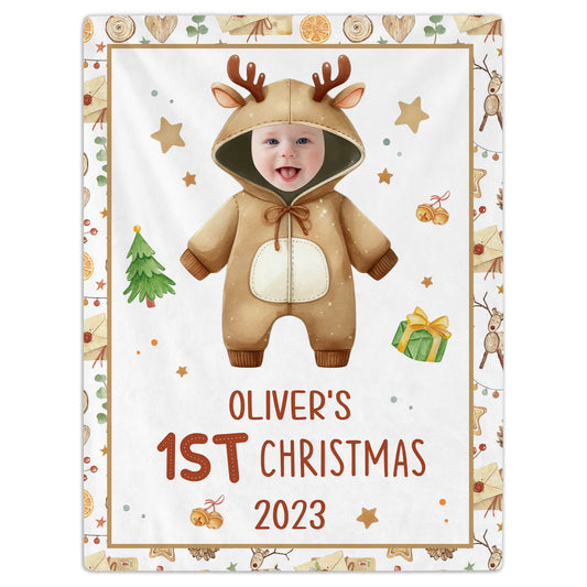 Baby Reindeer 1st Christmas - Personalized First Christmas gift For Baby - Custom Baby Blanket - MyMindfulGifts