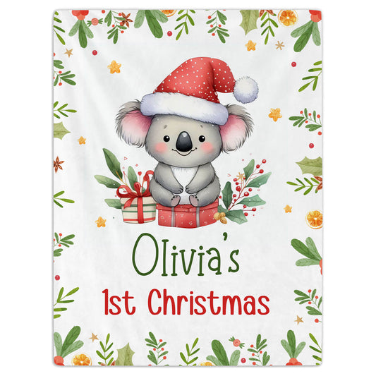 Koala Baby's 1st Christmas - Personalized First Christmas gift For Baby - Custom Baby Blanket - MyMindfulGifts