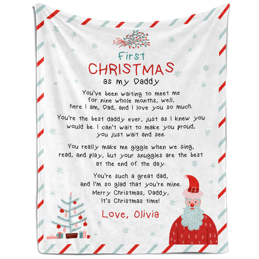 First Christmas As My Daddy - Personalized First Christmas gift For New Dad - Custom Blanket - MyMindfulGifts