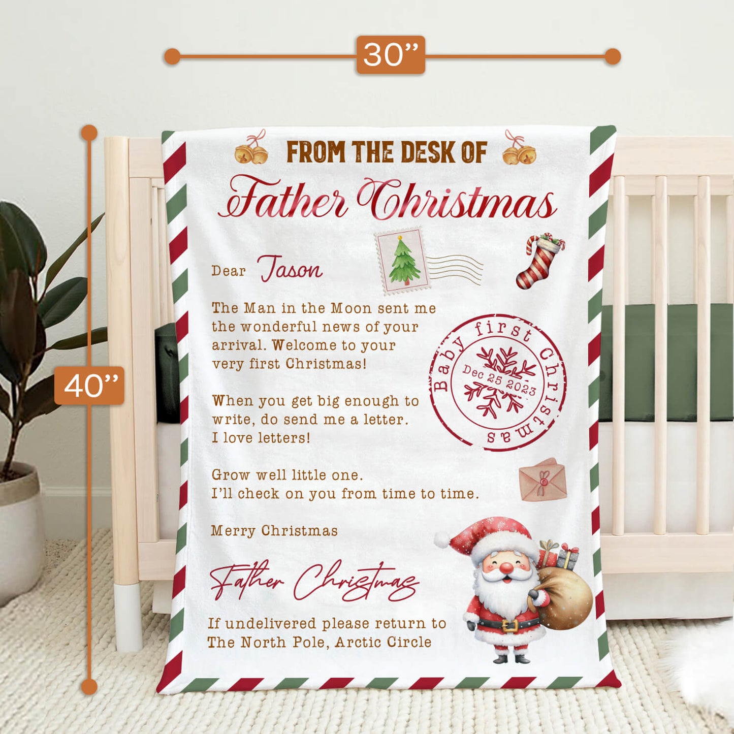 From The Desk Of Father Christmas - Personalized First Christmas gift For Baby - Custom Baby Blanket - MyMindfulGifts