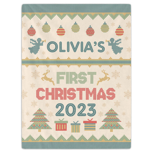 Baby's First Christmas Cross Stitch Pattern - Personalized First Christmas gift For Baby - Custom Baby Blanket - MyMindfulGifts