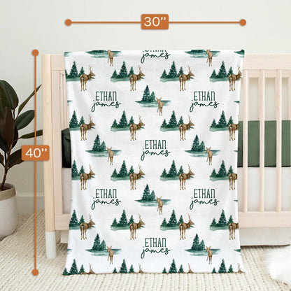 Baby Boy Blanket With Deer - Personalized Birthday or Christmas gift For Baby - Custom Baby Blanket - MyMindfulGifts