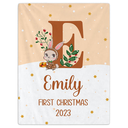 Bunny First Christmas - Personalized First Christmas gift For Baby - Custom Baby Blanket - MyMindfulGifts