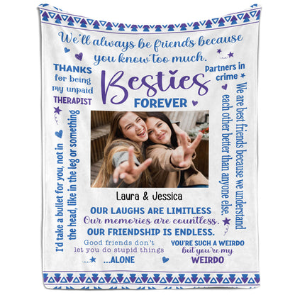 Besties Forever - Personalized Birthday or Christmas gift For Best Friend - Custom Blanket - MyMindfulGifts