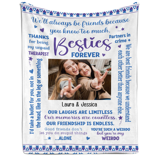 Besties Forever - Personalized Birthday or Christmas gift For Best Friend - Custom Blanket - MyMindfulGifts