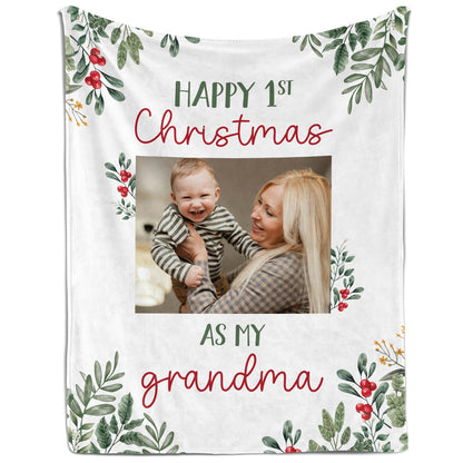 Happy 1st Christmas As My Grandma - Personalized First Christmas gift For Grandma - Custom Blanket - MyMindfulGifts
