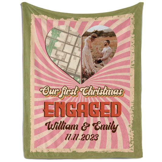 First Christmas Engaged - Personalized First Christmas gift For Fiance - Custom Blanket - MyMindfulGifts