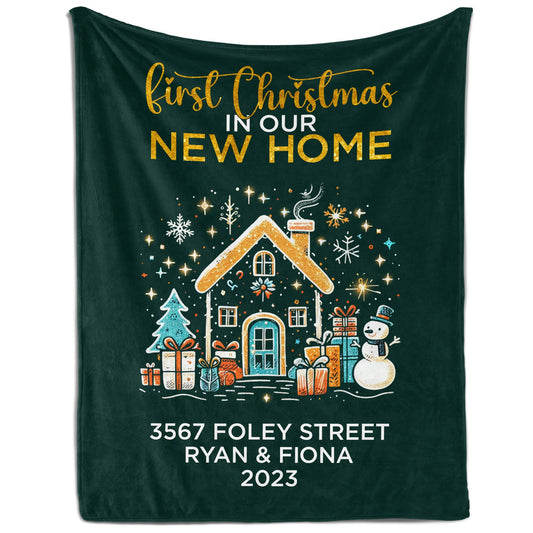 First Christmas In Our New Home - Personalized First Christmas gift For Family, Husband or Wife - Custom Blanket - MyMindfulGifts