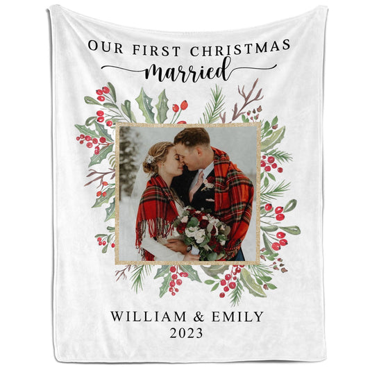 Our First Christmas Married - Personalized First Christmas gift For Husband or Wife - Custom Blanket - MyMindfulGifts