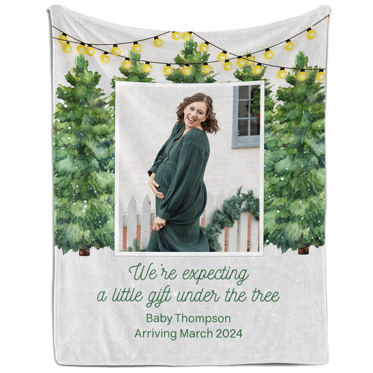 We're Expecting A Little Gift Under The Tree - Personalized Christmas Pregnancy Announcment gift For Family - Custom Blanket - MyMindfulGifts
