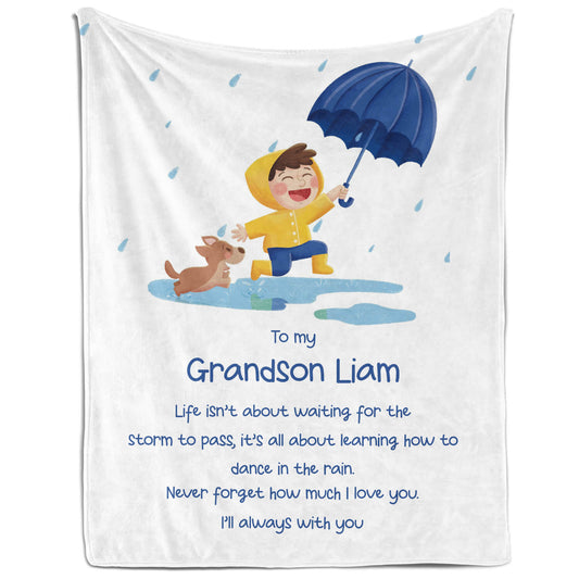 Learning How To Dance In The Rain - Personalized Birthday or Christmas gift For Grandson - Custom Blanket - MyMindfulGifts