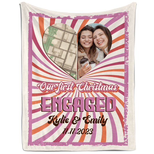 Our First Christmas Engaged - Personalized First Christmas gift For Lesbian Fiance - Custom Blanket - MyMindfulGifts