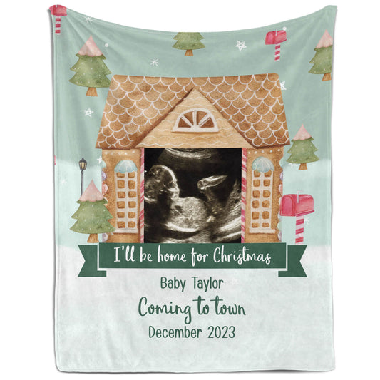 I'll Be Home For Christmas - Personalized Christmas Pregnancy Announcment gift For Family - Custom Blanket - MyMindfulGifts