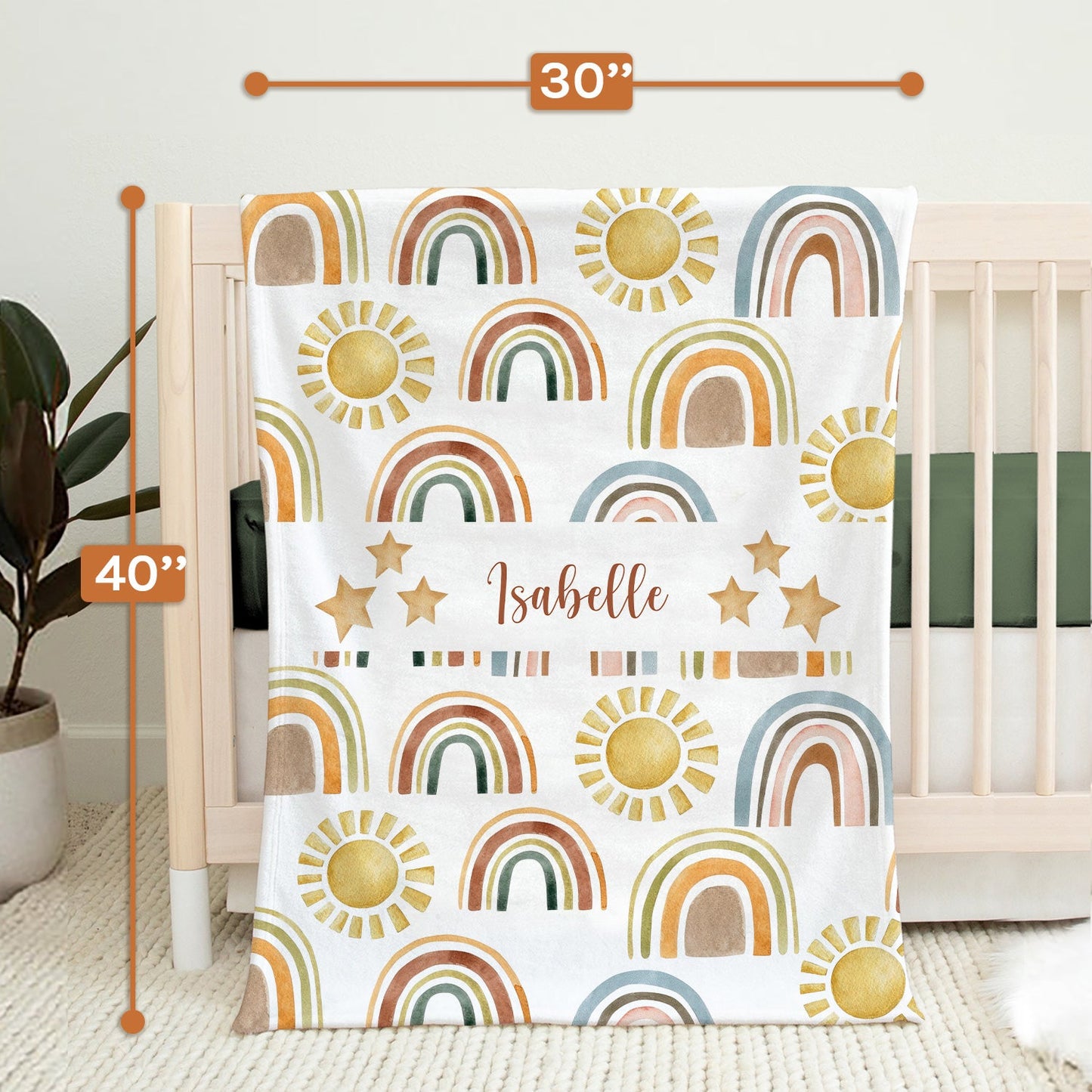 Watercolor Earthy Boho Rainbow Name - Personalized Birthday or Christmas gift For Baby - Custom Baby Blanket - MyMindfulGifts