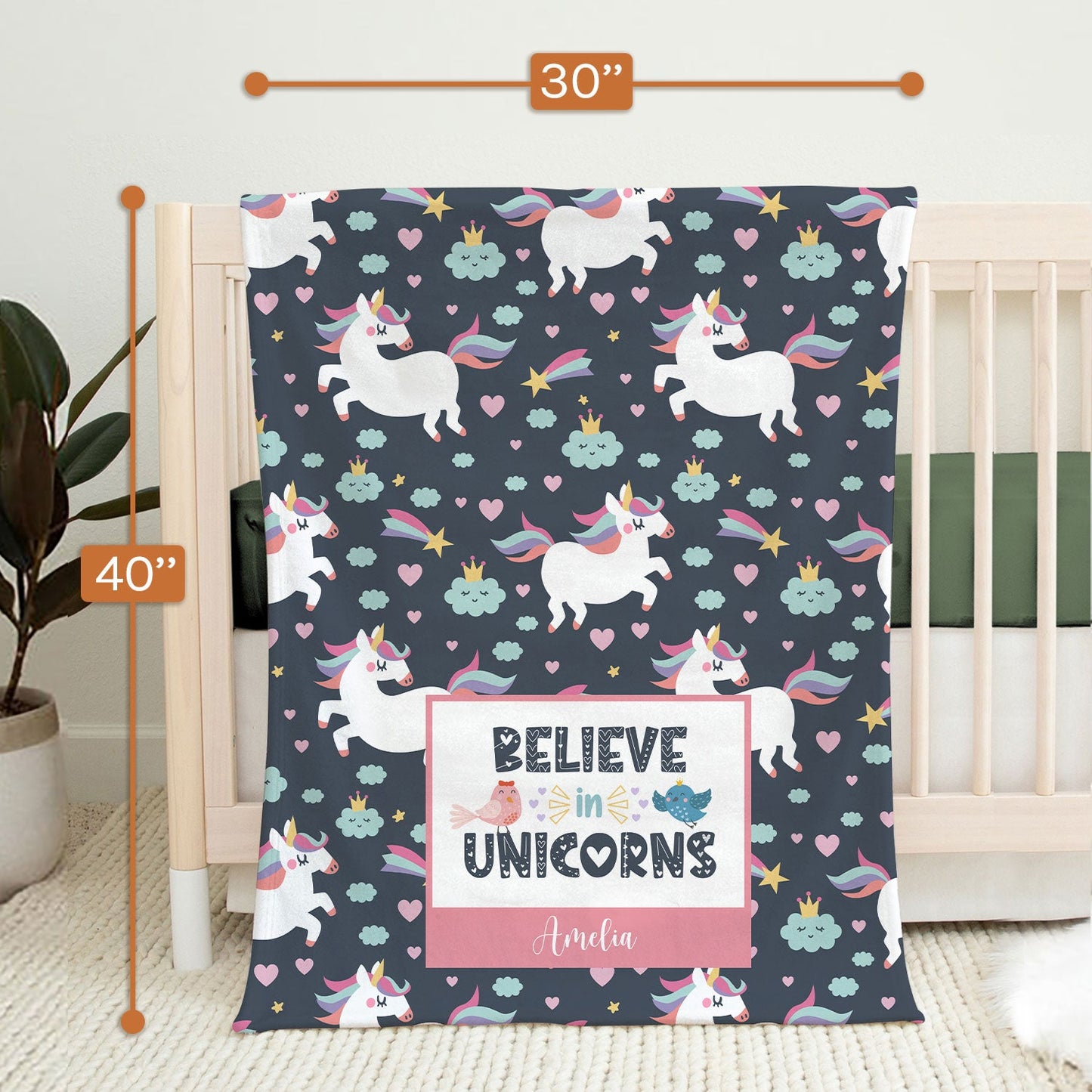 Believe In Unicorns - Personalized Birthday or Christmas gift For Baby - Custom Baby Blanket - MyMindfulGifts