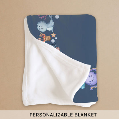 Baby Milestone Ocean Animal Wreath - Personalized Birthday or Christmas gift For Baby - Custom Baby Blanket - MyMindfulGifts