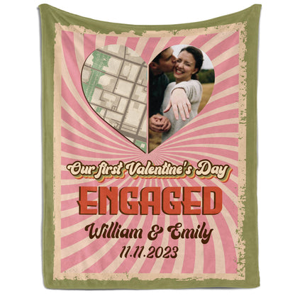 Our First Valentine's Day Engaged - Personalized First Valentine's Day gift For Fiance - Custom Blanket - MyMindfulGifts