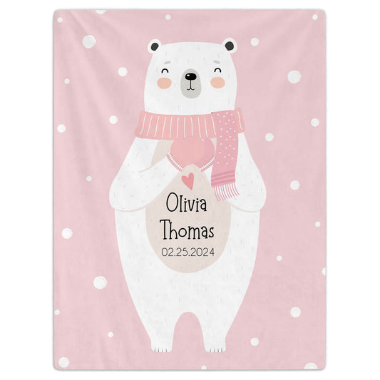 Polar Bear Sweet Cute Winter - Personalized Birthday or Christmas gift For Baby - Custom Baby Blanket - MyMindfulGifts
