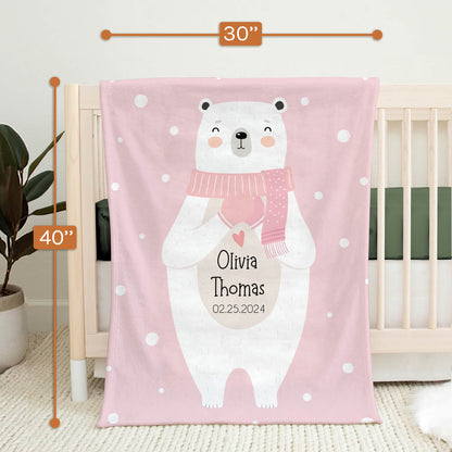 Polar Bear Sweet Cute Winter - Personalized Birthday or Christmas gift For Baby - Custom Baby Blanket - MyMindfulGifts