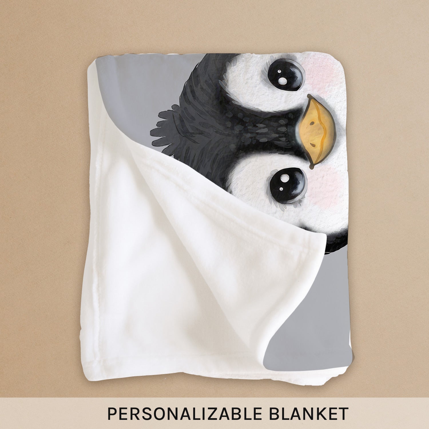 Cute Gray Penguin - Personalized Birthday or Christmas gift For Baby - Custom Baby Blanket - MyMindfulGifts