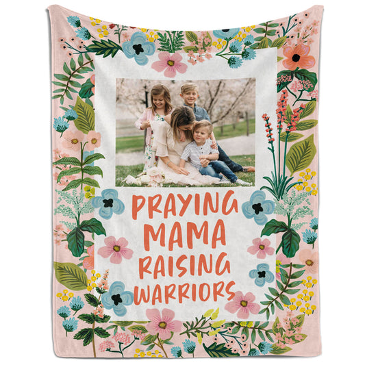 Praying Mama Raising Warriors - Personalized  gift For Christan Mom - Custom Blanket - MyMindfulGifts