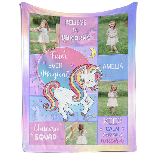 Four ever Magical - Personalized 4th Birthday gift For 4 Year Old Girl - Custom Blanket - MyMindfulGifts