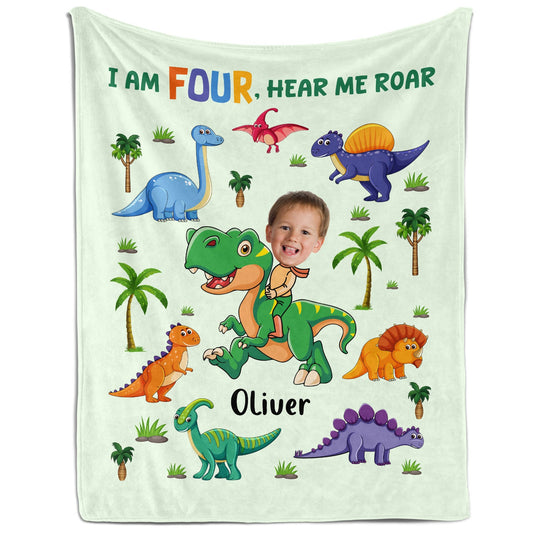 I Am Four Hear Me Roar - Personalized 4th Birthday gift For 4 Year Old - Custom Blanket - MyMindfulGifts