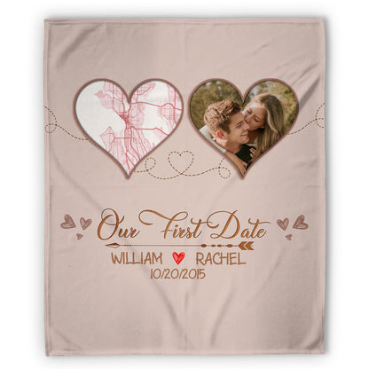 Our First Date - Personalized Anniversary or Valentine's Day gift for Husband or Wife - Custom Blanket - MyMindfulGifts