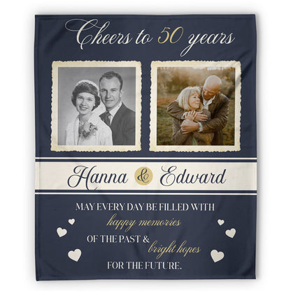 Cheers To 50 Years - Personalized 50 Year Anniversary gift for Husband for Wife or Parents - Custom Blanket - MyMindfulGifts