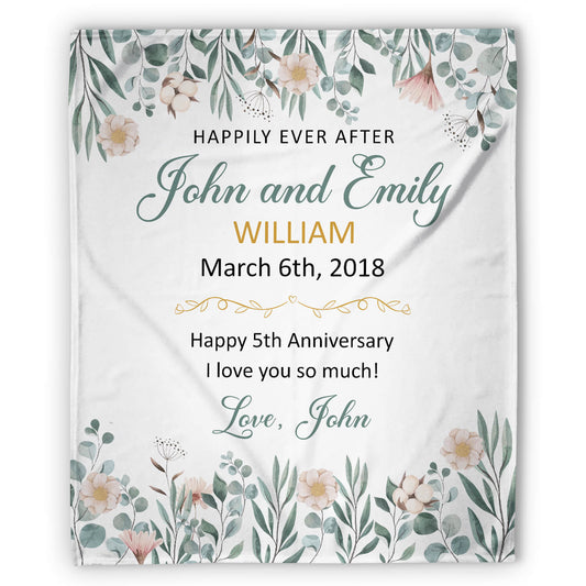 Happily Ever After - Personalized 5 Year Anniversary gift for Husband or Wife - Custom Blanket - MyMindfulGifts