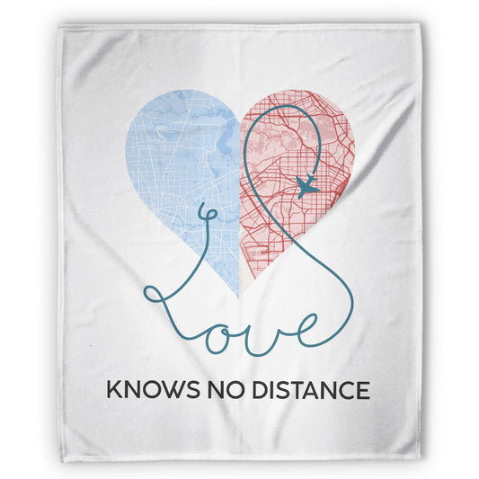 Love Knows No DIstance - Personalized Anniversary or Valentine's Day gift for Long Distance Couple - Custom Blanket - MyMindfulGifts