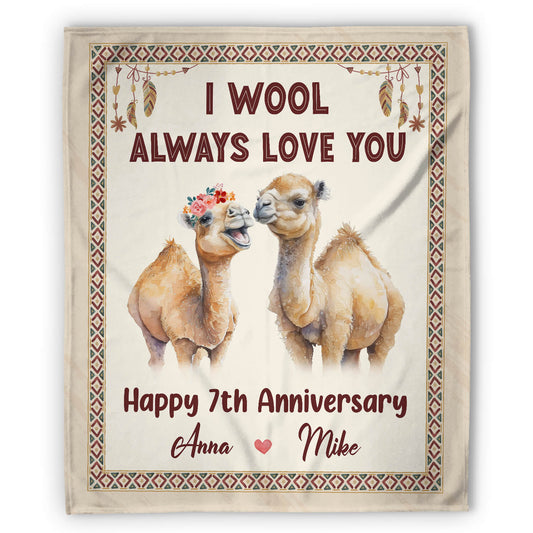 I Wool Always Love You - Personalized 7 Year Anniversary gift for Husband or Wife - Custom Blanket - MyMindfulGifts