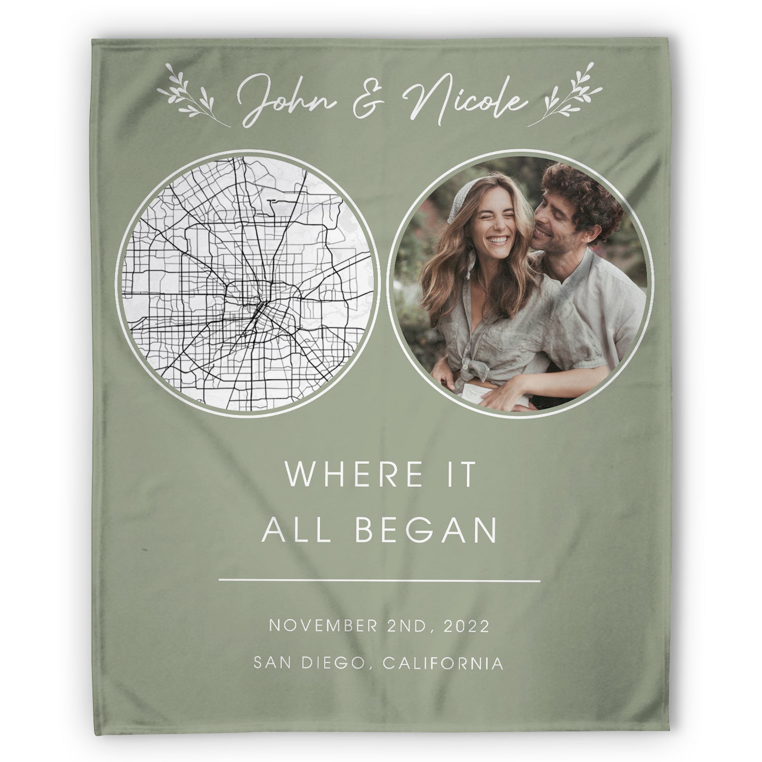 Where It All Began Map - Personalized Anniversary or Valentine's Day gift for Husband or Wife - Custom Blanket - MyMindfulGifts